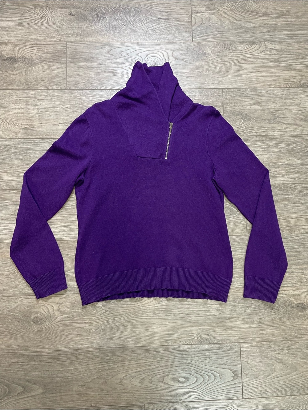 Lauren Ralph Lauren Purple 1/4 Zip High Neck Cotton Sweater - Large